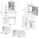 29.2' Small Size Left Bedside Cabinet Vanity Table + Cushioned Stool, 2 AC+2 USB Power Station, Hair dryer bracket, Extra Large Touch Control Sliding LED Mirror, Tri-color Switching, Brightness Adjust