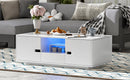 U-Can Modern High Glossy Rectangle Coffee Table, Stylish Center Table with Storage Space, Accent Furniture with 16 Color LED Lights for Living Room