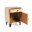 Solid Wood Vintage Nightstand with Handcrafted Detailing in Natural Finish
