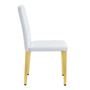 A Set of 4 White PU Leather Backrest Chairs with Gold Metal Legs - A Perfect Match, Suitable for Minimalist and Contemporary Home Décor Styles, With Product Dimensions of 16.2*18.5*34.6 inches