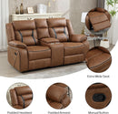 Brown Faux Leather Loveseat Dual Recliners Center Console