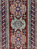Pakistani Rug 3x5 ft, Caucasian Kazak Design, Geometric Rug, Small Vintage Oriental Carpet, Dark Red Vintage Handmade Wool Rug 3 x 5