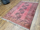Antique Bukhara Area Rug, Vintage Afghan Bokhara Bashir Rug, 4x6 Hand-Knotted Oriental Carpet, Red & Black Wool Rug, 4' x 5'9