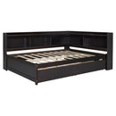 Full Size L-shaped Bookcases Bed with Power Outlets, USB Charging Ports,Two Drawers,Espresso