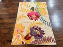 Indian Hand Stitched Rug 4x6, Floral, Silk, Large Floral Design