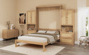 Full Size Solid Wood With Rattan Murphy Bed Cabinet Space-Saving Bed with 2 Side Cabinet Storage Shelves, Perfect for Guest Room, for Bed Room, Guest Room, Home Office, Natural