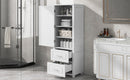 Tall Bathroom Storage Cabinet, Freestanding Storage Cabinet with Two Drawers and Adjustable Shelf, MDF Board with Painted Finish, White (Old Sku:WF312728AAK)