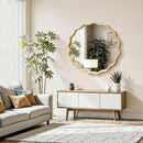 Round Wood Wall Mirror 24 Inch Shatterproof Glass Mounted