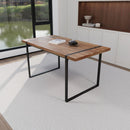 59 "rural industrial rectangular MDF natural wood dining table, 4-6 people, 1.5" thick engineering wood tabletop and black rectangular metal legs, used for writing desks, kitchens, terraces
