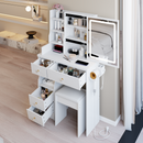 29.2' Small Size Left Drawer Desktop Vanity Table + Cushioned Stool, 2 AC+2 USB Power Station, Hair dryer bracket, Extra Large Touch Control Sliding LED Mirror, Tri-color Switching, Brightness Adjust