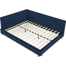 Queen Size Upholstered Tufted Bed Frame, Sofa Bed Frame with Comfortable Backrest and Armrests, Queen Size Bed for Bedroom, Living Room,Velvet, DARK BLUE(85.5''*64.5''*30.5'')