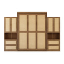 Full Size Solid Wood With Rattan Murphy Bed Cabinet Space-Saving Bed with 2 Side Cabinet Storage Shelves, Perfect for Guest Room, for Bed Room, Guest Room, Home Office, Walnut