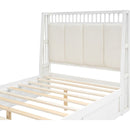 Full Size Wood Platform Bed with Upholstered Headboard and 2 Drawers, White