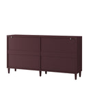 70' Rattan Buffet Cabinet with Storage, 4-Door Sideboard Buffet Cabinet with Adjustable Shelves for Kitchen, Living Room and Dining Room, Easy Assembly,Brown