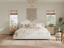 King Size Modern Upholstered Bed Frame with Linen Fabric and Solid Wood Legs, White