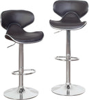 Two Brown Airlift Swivel Barstools With Chrome Base Adjustable Height 360 Degree Rotation