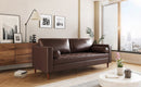 Mirod Mid-Century Modern PU Leather 3-Seat Sofa, Tufted Design, Solid Wood Legs, 2 Bolster Pillows, Comfortable Couch for Living Room & Home Office