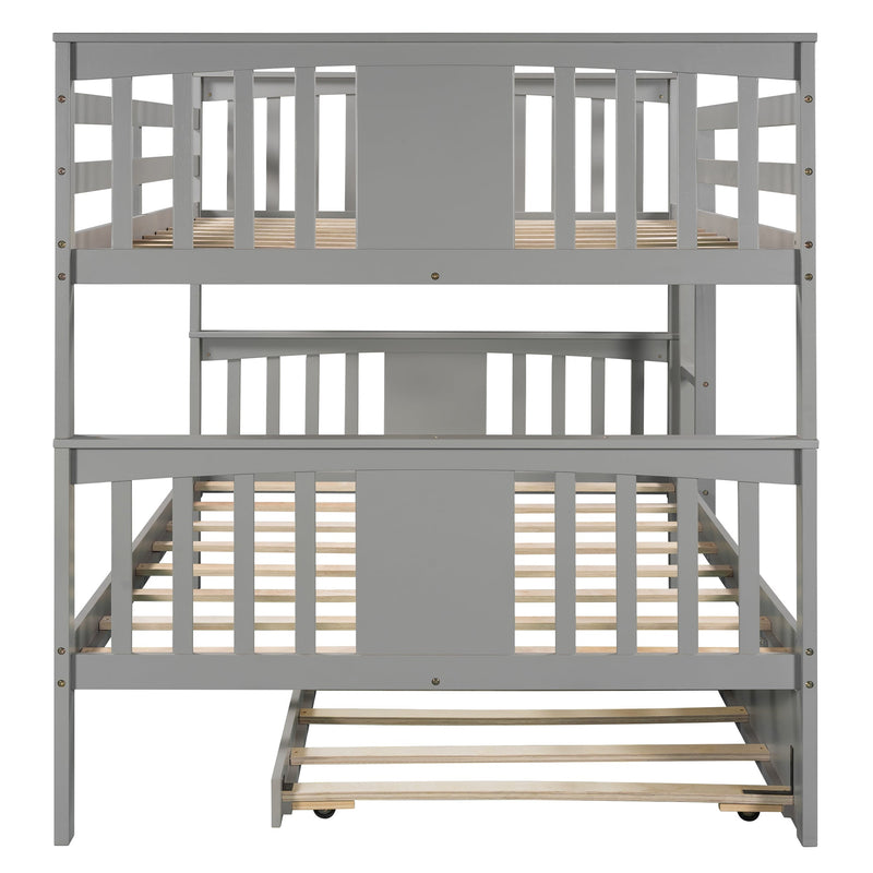 Full over Full Bunk Bed with Twin Size Trundle and Ladder-White