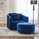 Oversized 40.35 in. Velvet Swivel Barrel Accent Chair and Ottoman Set with Storage, Navy