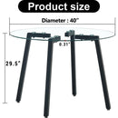 Modern simple style round transparent tempered glass table, tempered glass table top, black metal legs, suitable for kitchen, dining room and living room, 40 '*40' *29.5 '1123r