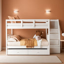 Twin Over Twin Bunk Bed With Stairs And Trundle White