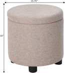 Round Storage Ottoman Upholstered Removable Tray Lid