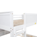 Queen Over Queen Bunk Bed with Built-in Storage Cabinets,Charging Station,Ladder,Safety Guardrails,Solid Pine Wood Bunk Bed,White