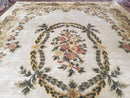 Aubusson Rug 10x14, Elegant French European Design, Vintage Handmade Carpet with Pile, Beige Floral Dining Room Rug, Living Room, Soft Wool