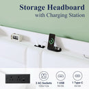Full Size Platform Bed Frame With USB Charging Station And Storage Headboard