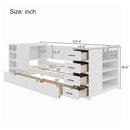 White Wooden Twin Size Daybed with Side Shelves & Drawers, Multi-Functional Desk & Charging Station