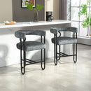 Bar Stools Set of 2, Modern Bar Stool with Back, Black Metal Frames, Upholstered Bar Stools for Kitchen Island, Pub, Club (Gray Chenille)