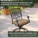 7 Piece Patio Dining Set 6 Swivel Chairs Tan Cushions 38x72