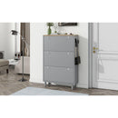 Narrow Design Shoe Cabinet with 3 Flip Drawers, Wood Grain Pattern Top Entryway Organizer with 3 Hooks, Free Standing Shoe Rack with Adjustable Panel for Hallway, Grey