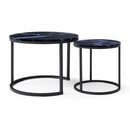 Set 2 Coffee Table Nesting Black top  Black Frame Circular Round and Marble Pattern Wooden Tables, Living Room Bedroom Apartment Modern Industrial Simple Nightstand