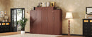 Queen Size Murphy Bed, Wooden Queen Wall Bed with 2 Wardrobe and Storage Shelf, Multifunctional Foldable Platform Bedframe for Guest-Room, Bedroom, Walnut