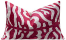 Luxury Handmade Silk Velvet Throw Pillow - Pink and White Zebra Design, 16x24, Super Soft