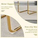 A modern minimalist style round transparent tempered glass table with gold metal legs, paired with 4 modern PU leather high-back dining chairs, bring a luxurious experience.