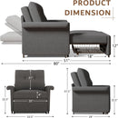 Dark Gray Lambswool Fabric Textured Sofa Bed Chair Storage