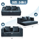 Blue Gray Large 3-In-1 Folding Bean Bag Couch Sofa Bed