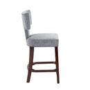 Mid Century Modern Counter Height Bar Stools Set of 2, Farmhouse Linen Fabric Upholstered Accent Chair Curved Backrest with Copper Nails around,Kitchen Chairs with Hardwood Frame, Gray