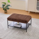 Upholstered Ottoman Coffee Table Foot Rest with Black Metal Legs and Wooden Storage, Faux Fur, Brown