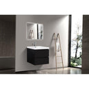 24" Floating Bathroom Vanity with Sink, Modern Wall-Mounted Bathroom Storage Vanity Cabinet with Resin Top Basin and Soft Close Drawers, Glossy Black