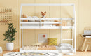 Twin over Twin Rubber Wood Floor Bunk Bed, with ladder,Guardrails,House-Shaped-Bunk Bed,White