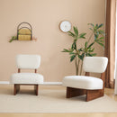 [Set of 2] Modern Beige Lounge Chair with Polyester Upholstery, Sturdy Wood Base With Walnut Finish, Minimalist and Stylish Accent Seating for Living Room, Bedroom, or Office