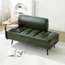 55"Inch Width Modern End of Bed Bench,Green Faux Leather Upholstered With side table, 360-degree Swivel tray couch,Entryway Ottoman,Window Bench with Metal Legs for Bedroom, Living Room
