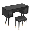 Elegant Vanity Makeup Table & Chair Set, Modern Dressing Table with Organizer, Writing Desk, Charging Port, Black