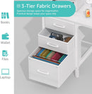 47 Inch White Computer Desk With Fabric File Drawers