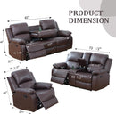 Manual Leather Recliner Sofa Set Brown For Living Room