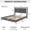 3-Pieces Bedroom Sets,Queen Size Upholstered Platform Bed with LED Lights and Two Nightstands-Gray