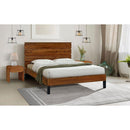 Mid-Century Modern Solid Wood Bed Frame King Size Platform Bed with Six-Piece Headboard Design, No Box Spring Needed, Brown